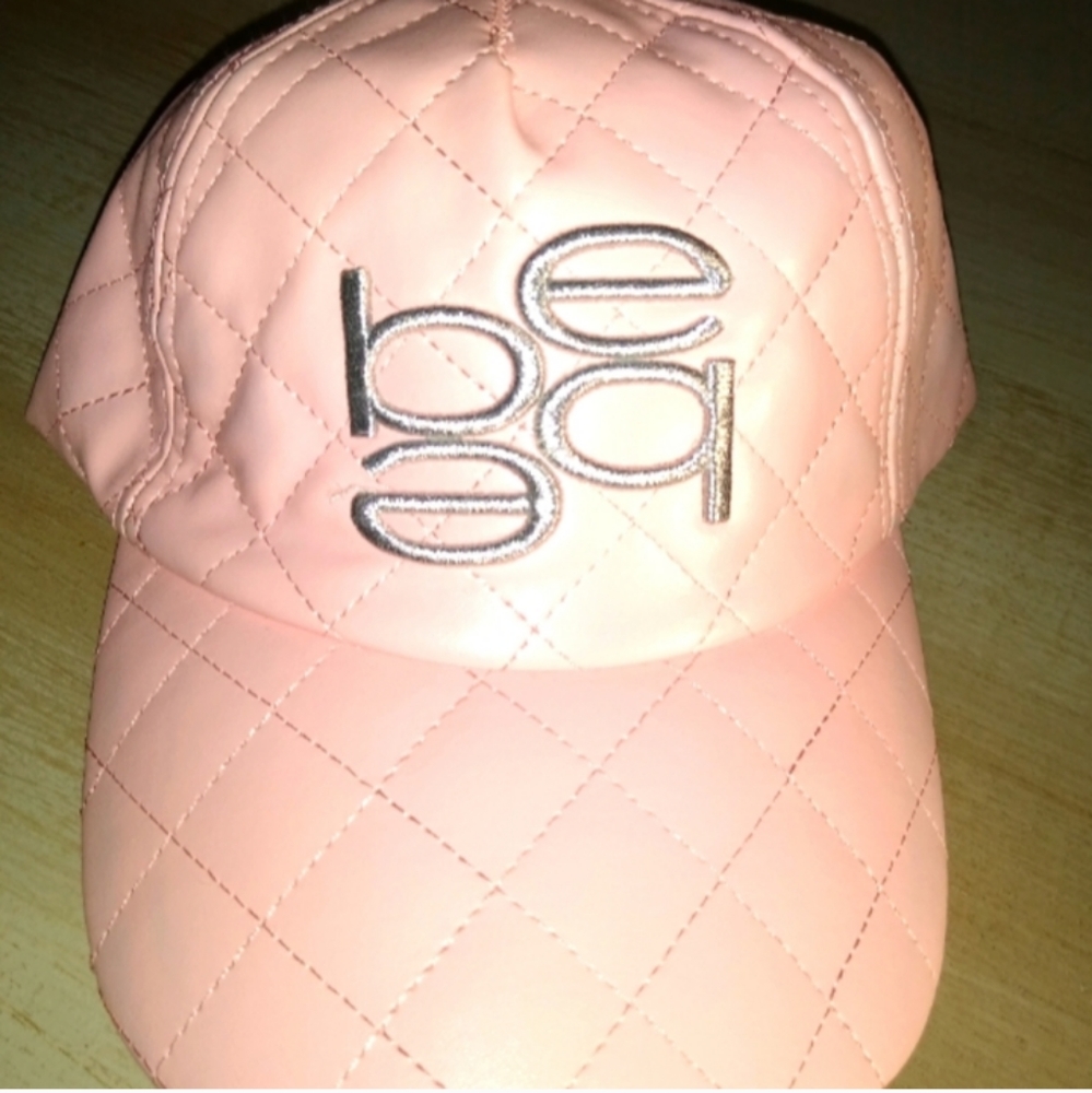 NEW BEBE Pink Quilted Faux Leather Embroidered Hat Cap Lady's Fun 4 Summer!